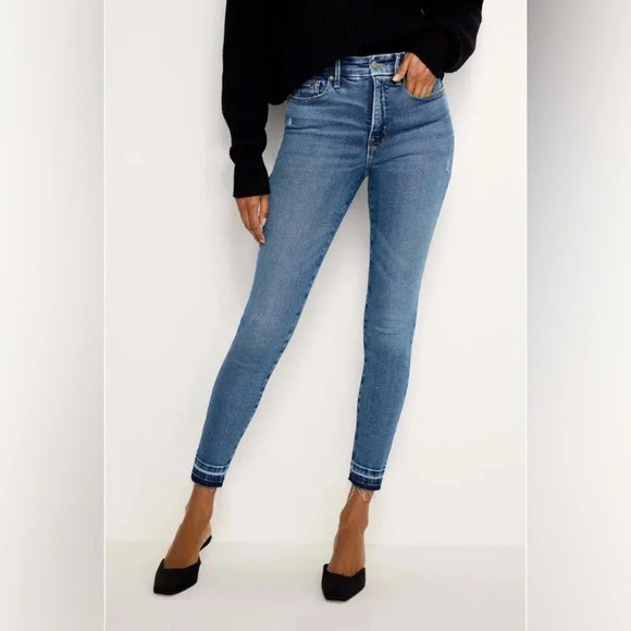 Good American Good Waist Raw Edge Crop Jeans in Blue Size 25 - Picture 3 of 13